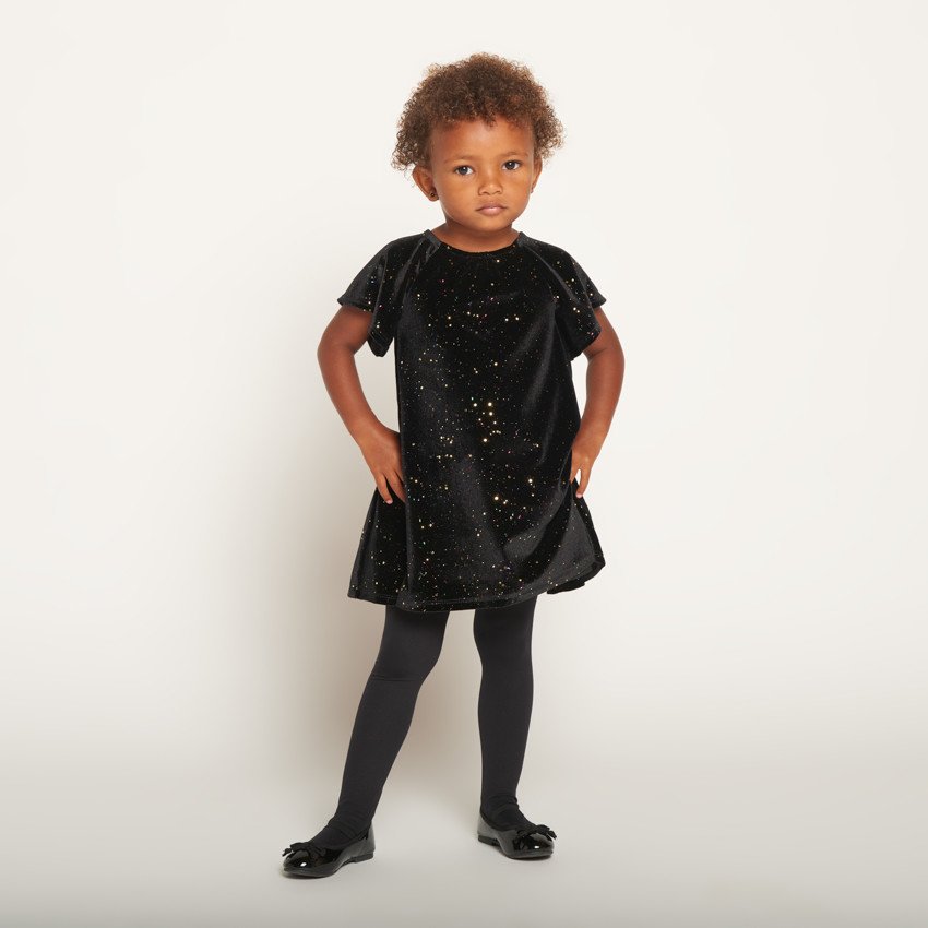 Robe de fête manches courtes en velours pailleté pour bébé fille