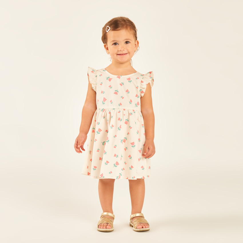 Robe manches courtes volantées imprimé fantaisie pour bébé fille