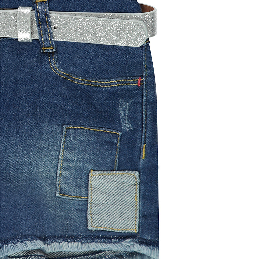 Short en jeans effet used avec ceinture à paillettes amovible 