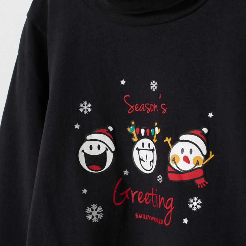 Sous-pull col roulé en coton bio print SmileyWorld esprit Noël 