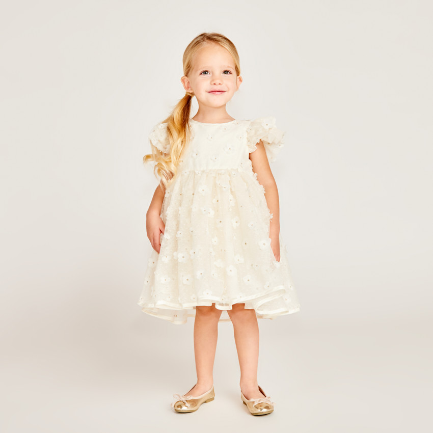 Robe manches courtes papillon avec fleurs 3D pour bébé fille 