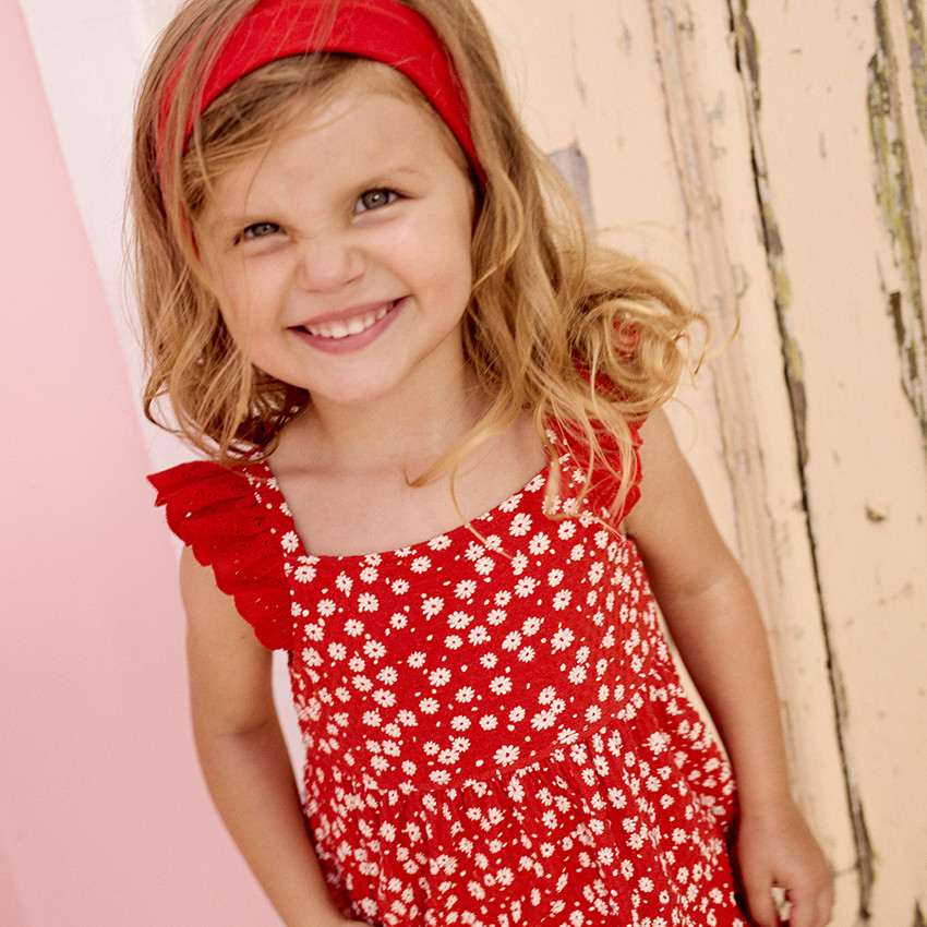 Robe manches courtes imprimee en maille cloquee pour bebe fille