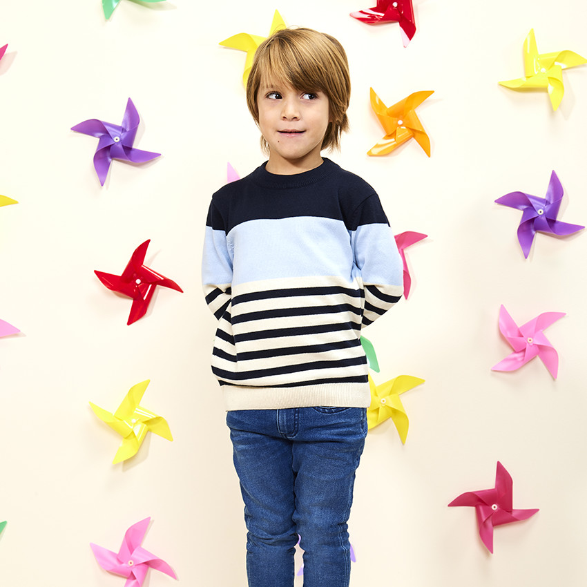 Pull en tricot rayé fantaisie pour garçon 
