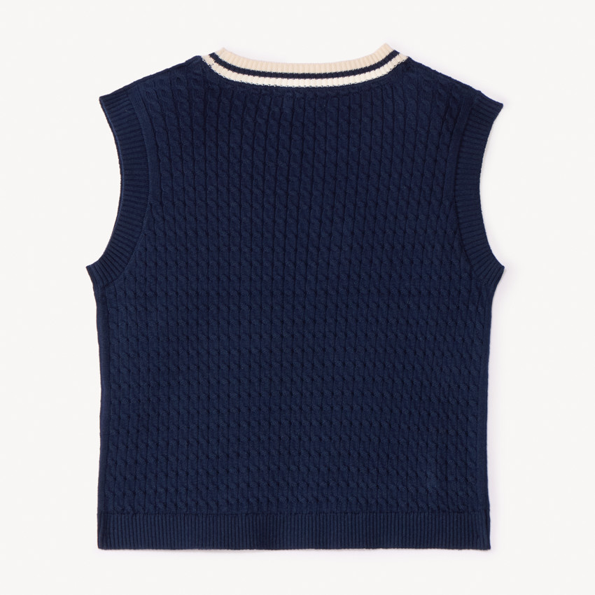 Pull sans manches en tricot torsade et broderie pour fille  