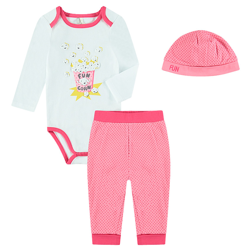 Set naissance 3 pièces body, pantalon et bonnet 