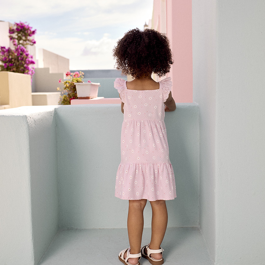 Robe manches courtes imprimée en maille cloquée pour bébé fille 