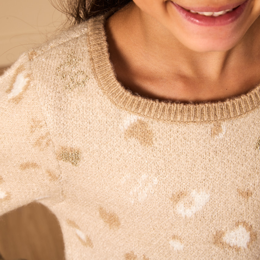 Robe en tricot motif jacquard léopard pour fille 