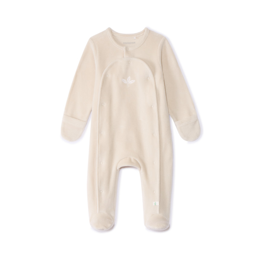 Dors-bien en velours uni brodé feuilles pour bébé