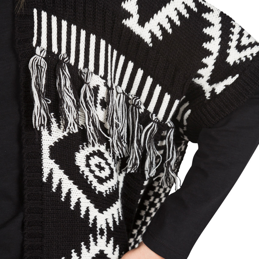 Junior - Poncho imprimé jacquard avec pompons 