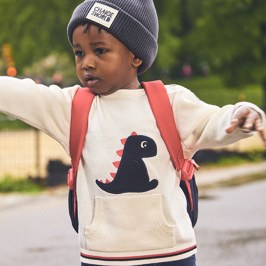 Pull fantaisie en tricot avec dinosaure brodé pour bébé garçon  