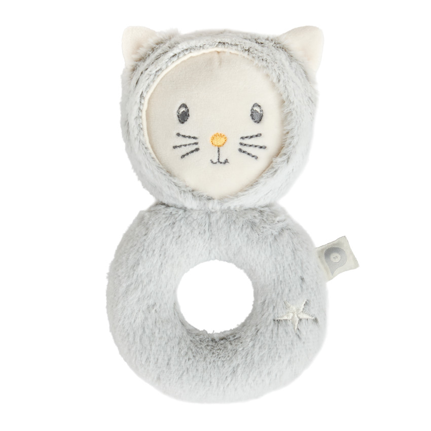 Hochet en sherpa tête de chat - Gris 
