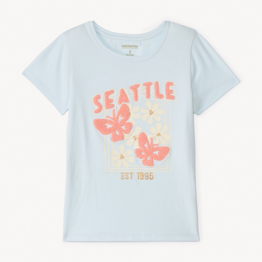 T-shirt manches courtes à patchs bouclettes pour fille