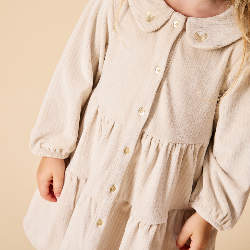 Robe manches longues volantée en velours côtelé pour bébé fille 