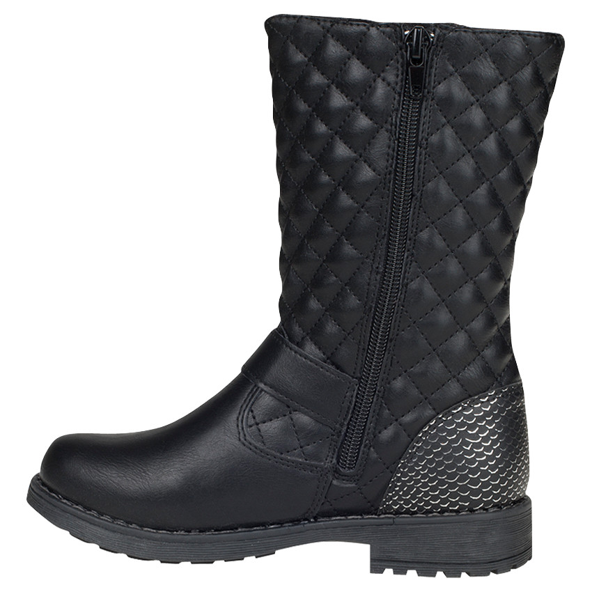 Bottines noires effet matelassé avec boucles fantaisie  