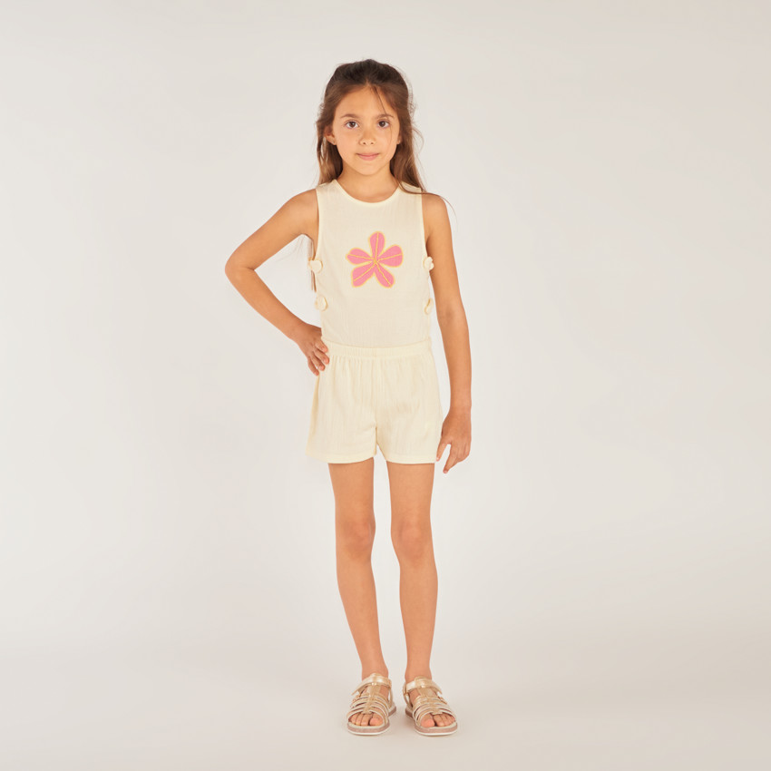 Combishort maille crêpée motifs fleurs pour fille 