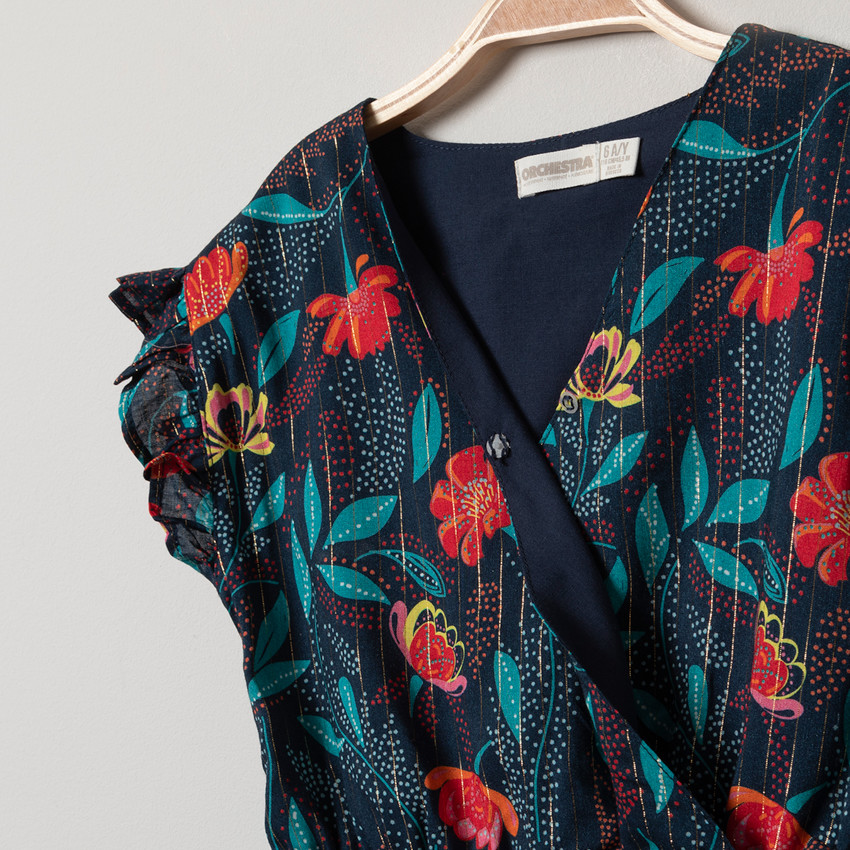 Robe manches courtes à col croisé et imprimé floral all-over 