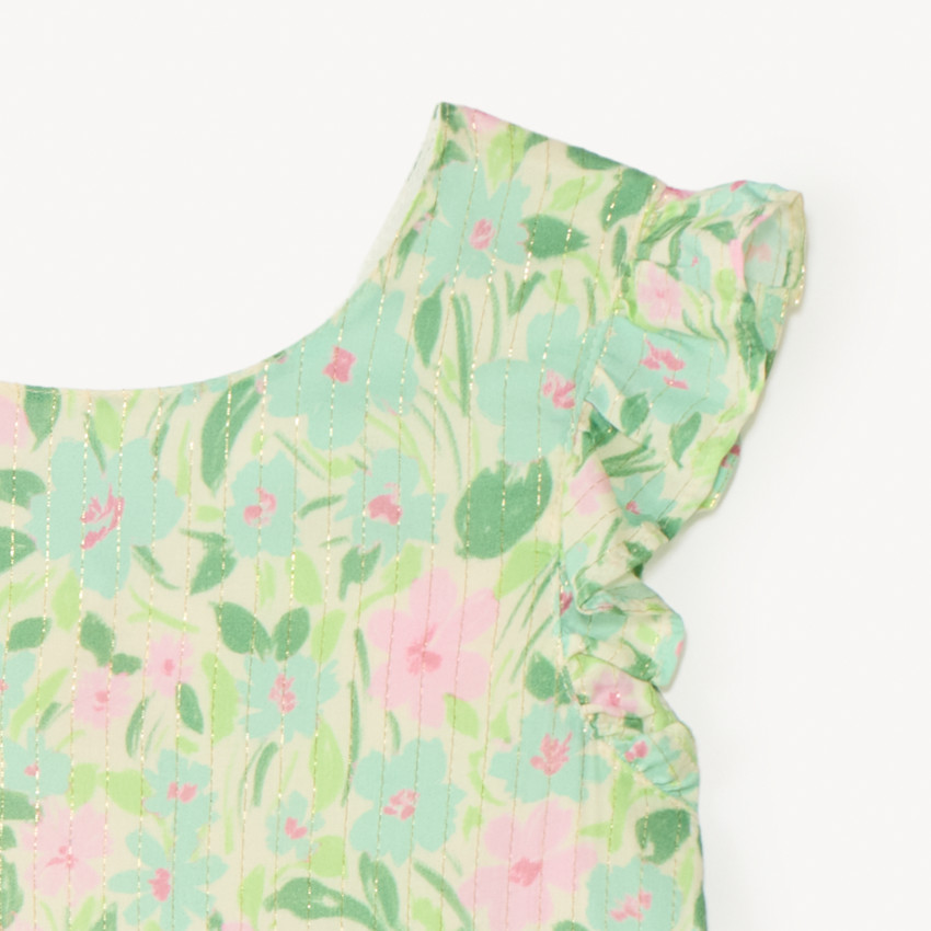 Robe manches courtes imprimé fleurie avec ouverture dans le dos pour fille 