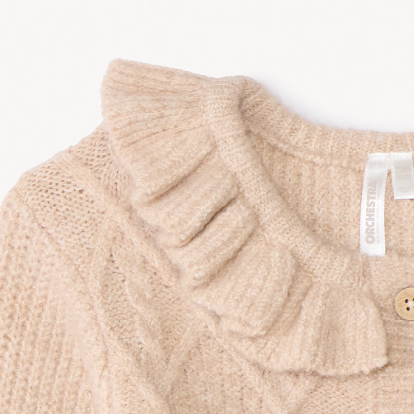 Gilet en tricot torsadé et collerette pour bébé fille 