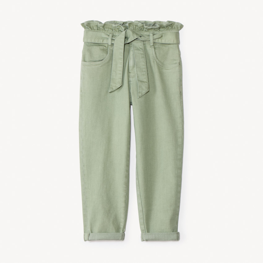 Jean paperbag uni avec ceinture à nouer pour fille 