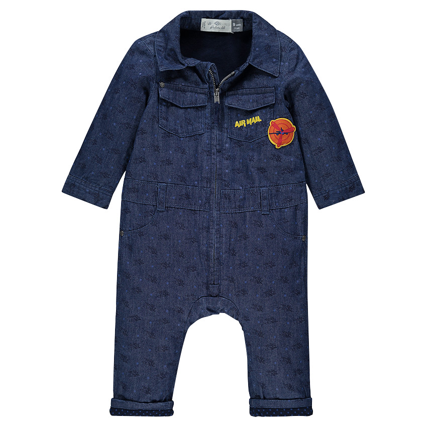 Combinaison longue en chambray imprimée avions all-over 