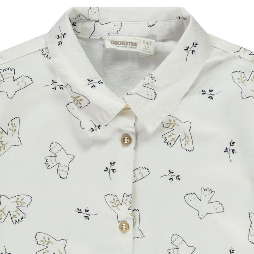 Chemise manches longues imprimé oiseaux pour fille 