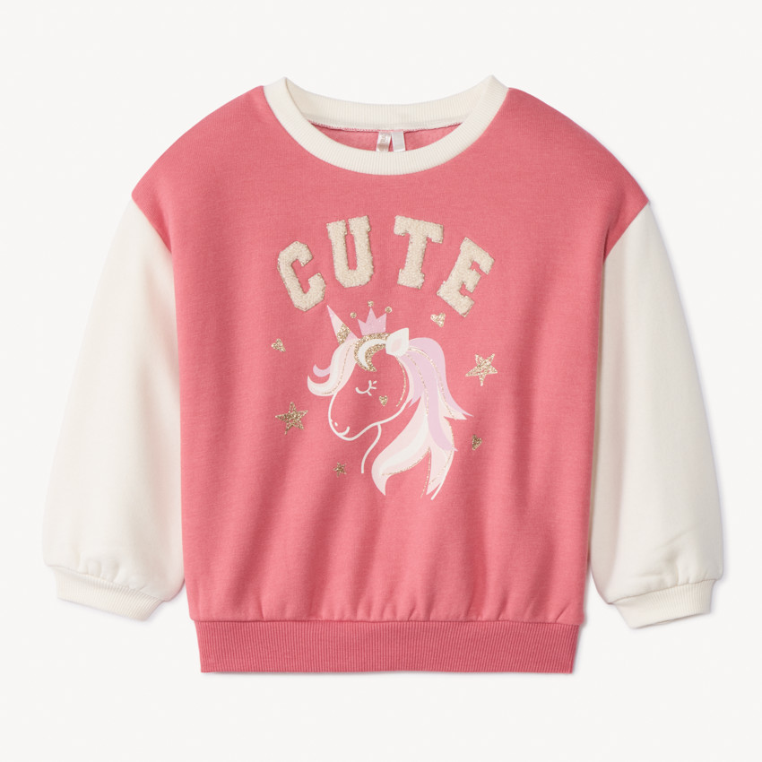 Sweat molleton glitter print licorne et broderie pour bébé fille