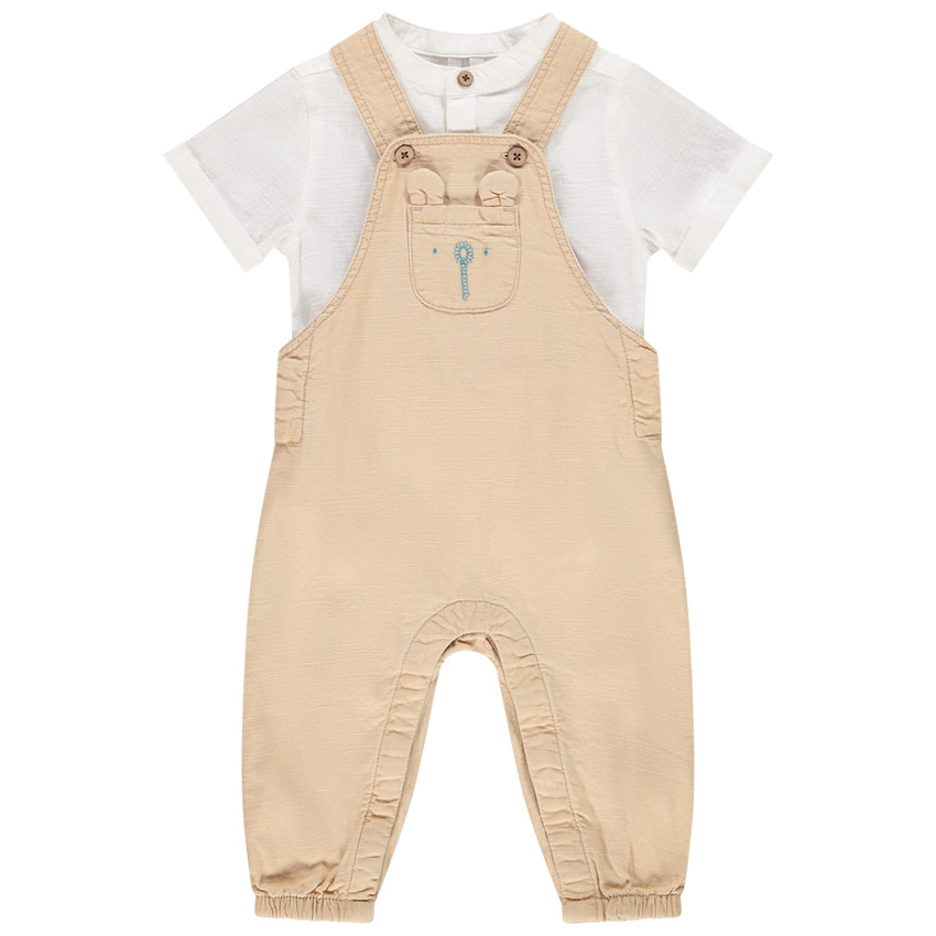 Ensemble 2 pièces salopette longue et chemise de cérémonie pour bébé garçon 