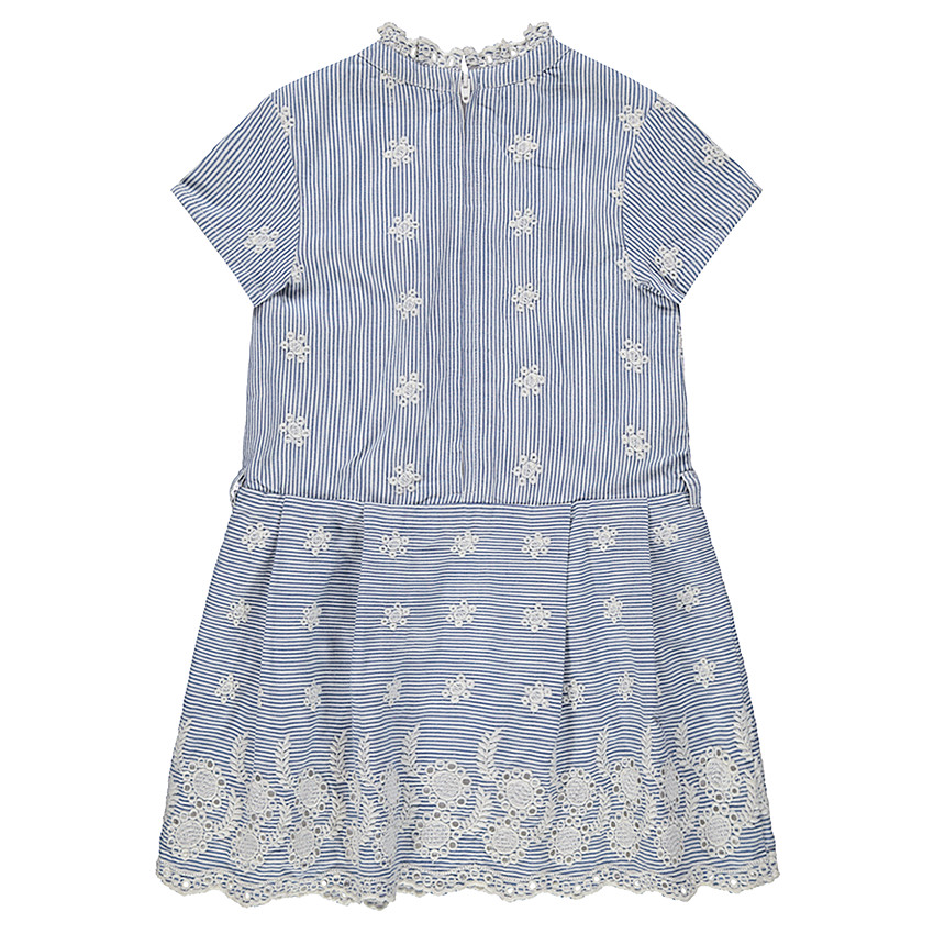 Robe manches courtes à rayures verticales et motifs brodés 