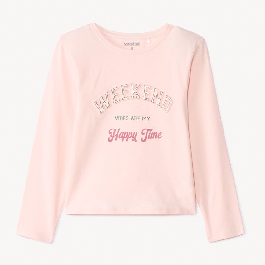 T-shirt manches longues à texte en relief pour fille