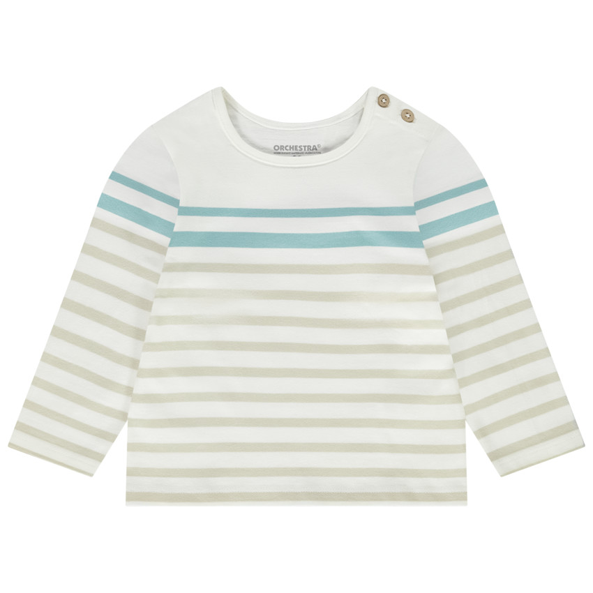 t-shirt manches longue style marinière en jersey pour bébé garçon - ecru