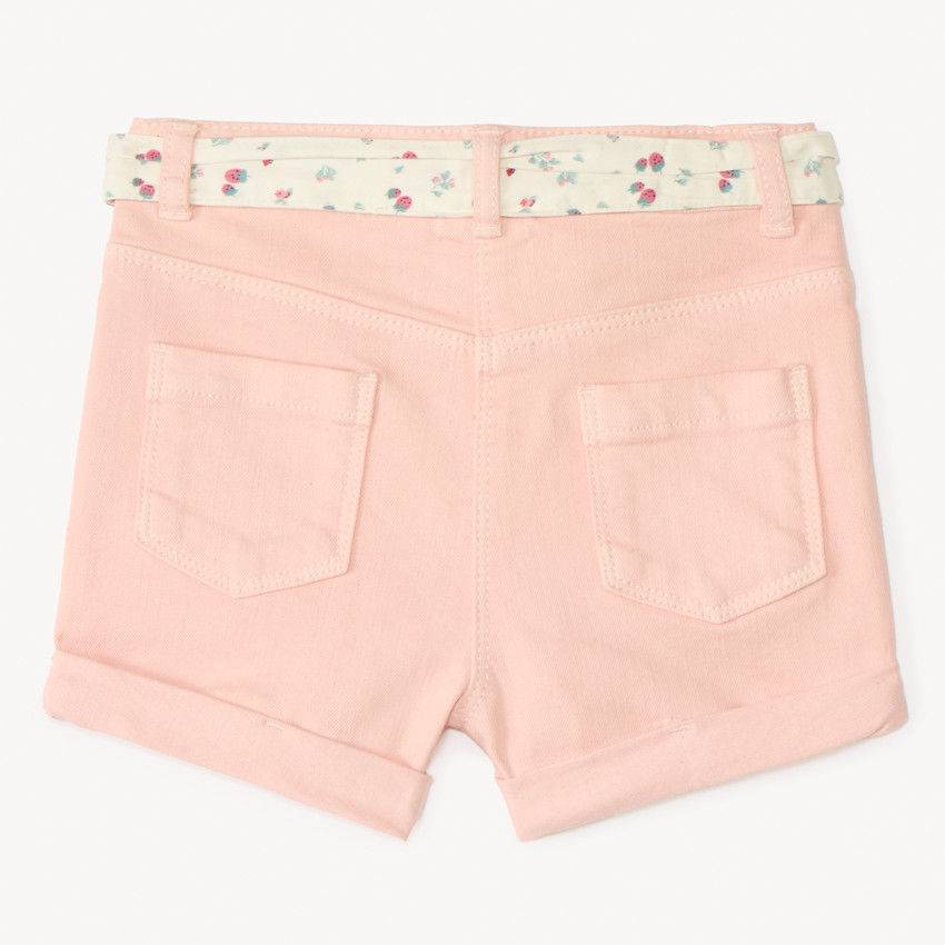 Short en denim avec broderie fruit + ceinture à nouer pour bébé fille 