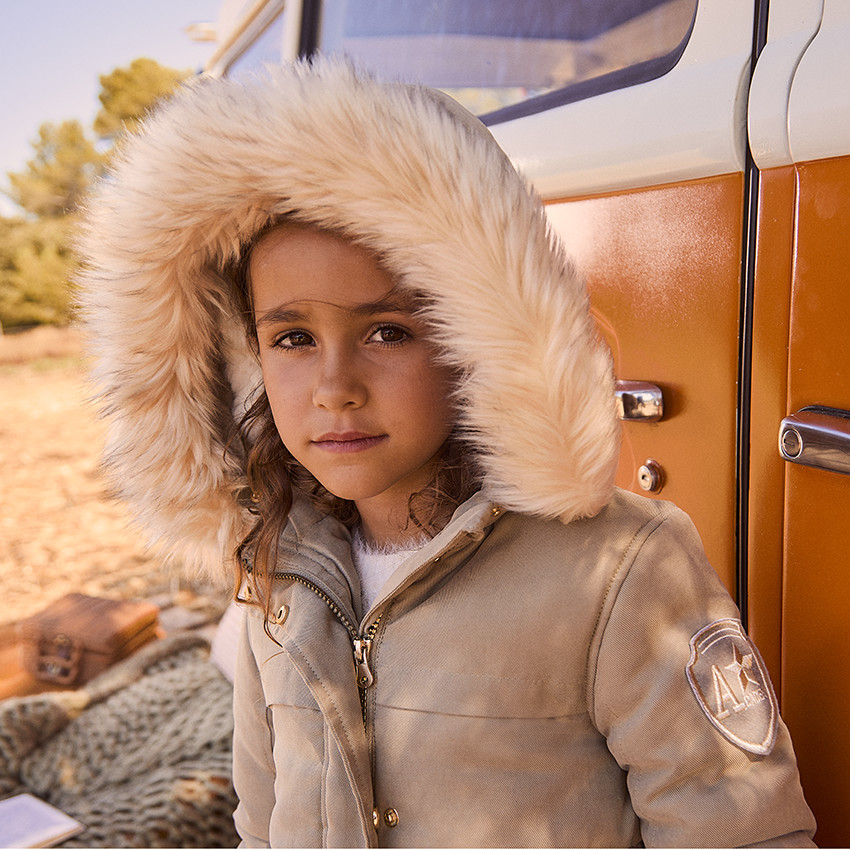 Parka déperlante à capuche effet fourrure pour fille 