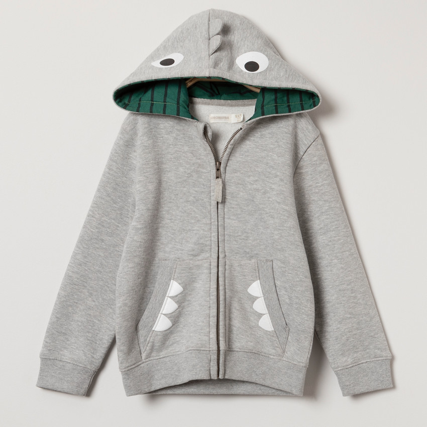 Gilet en molleton zippé à poches et dents de dinosaure printées 