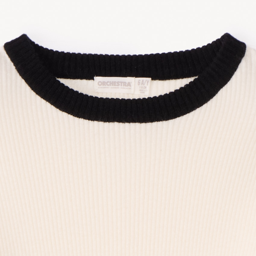 Pull manches longues en tricot côte à bords contrastants pour fille  