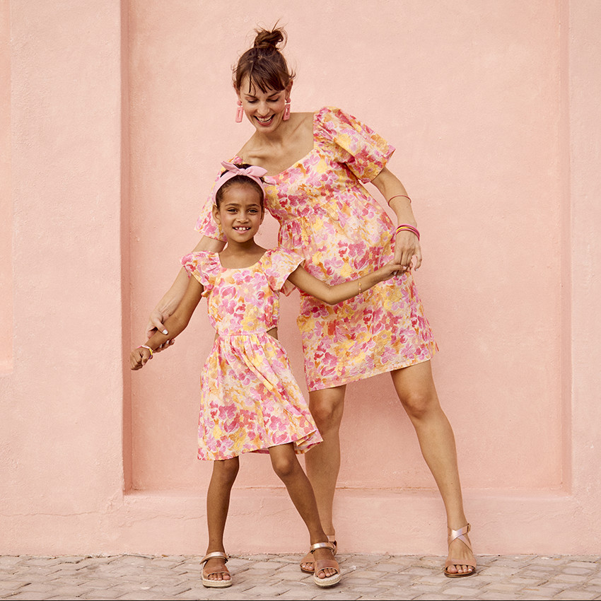 Robe manches courtes en seersucker imprime floral pour fille Orchestra