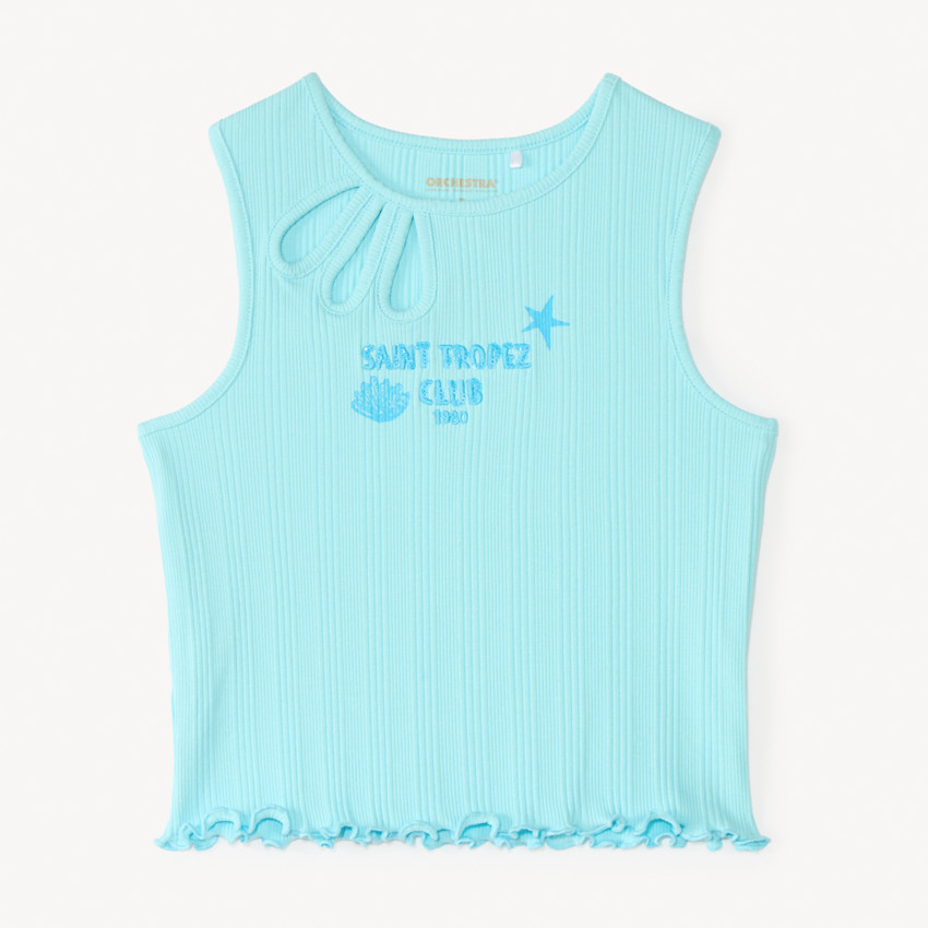Débardeur en maille côtelée fantaisie broderie "Saint Tropez" pour fille