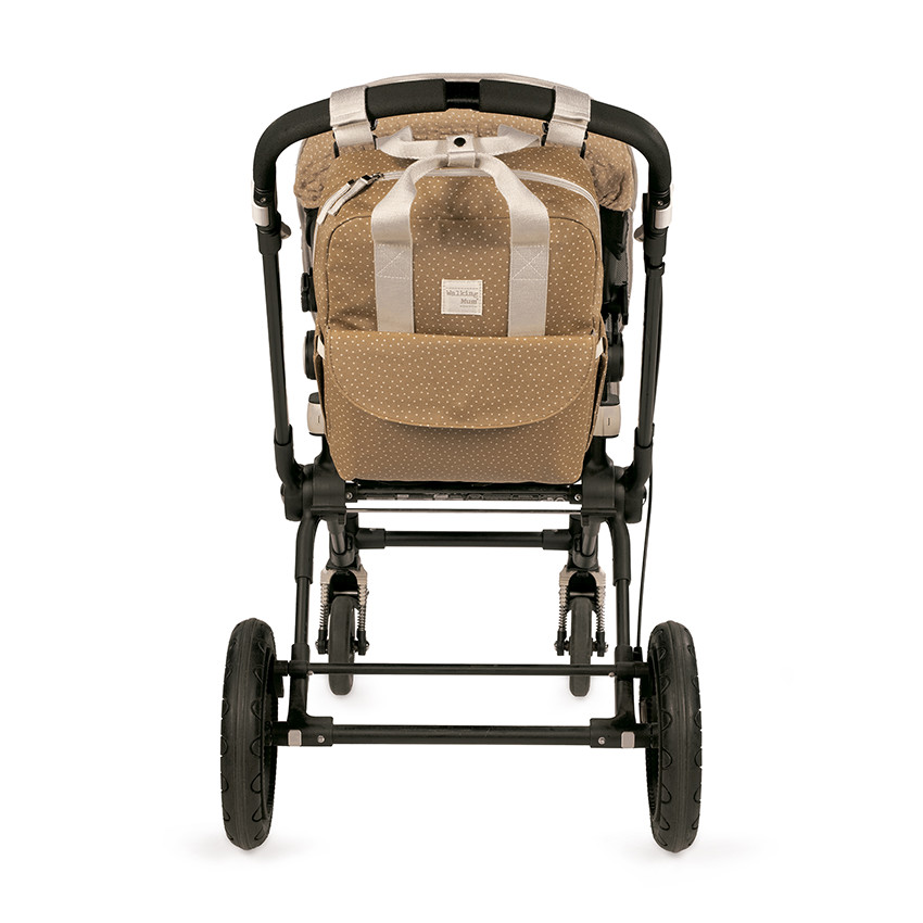 Sac à dos à langer imprimé pois Poppy + tapis cannelle 