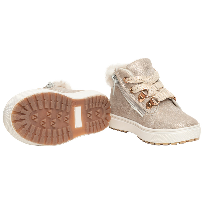 Bottillons dorés pour fille à col en fausse fourrure 