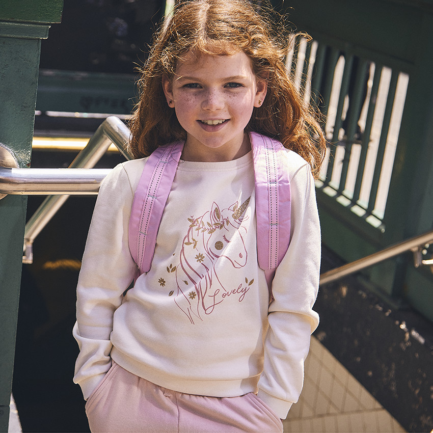Sweat molleton print fantaisie pailleté pour fille 