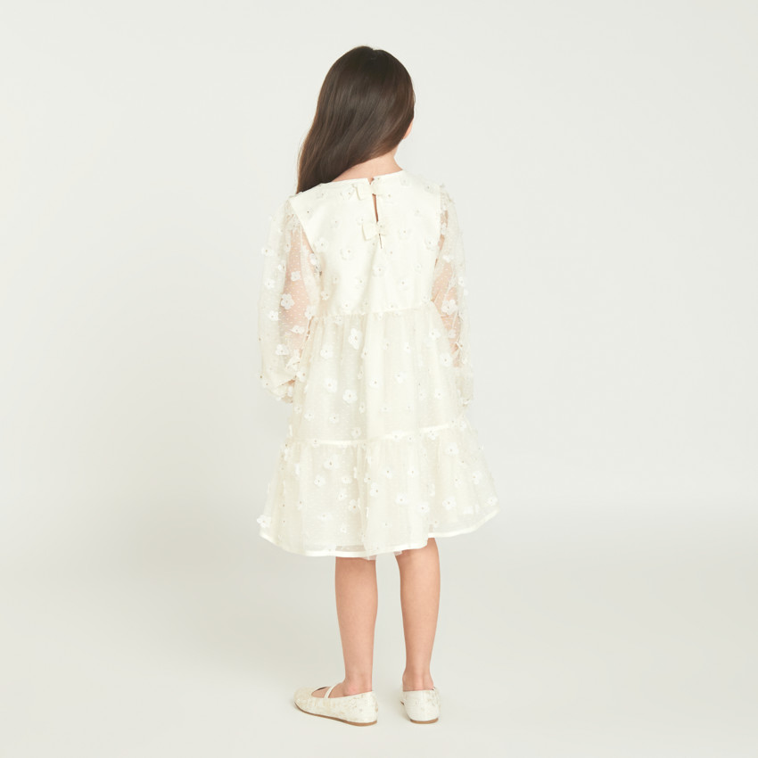 Robe à manches longues en toile avec fleurs 3D pour fille 