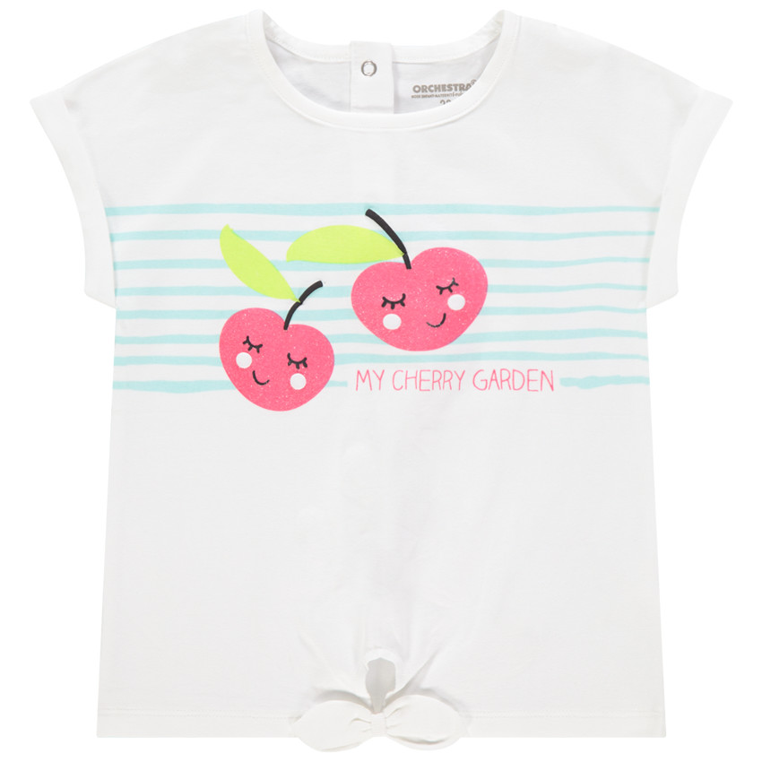 T-shirt manches courtes en coton bio print fruits pailletés 