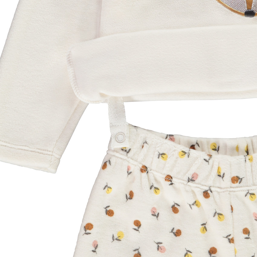 Pyjama 2 pièces en velours patch brodé renard et imprimé fleuri pour bébé fille 