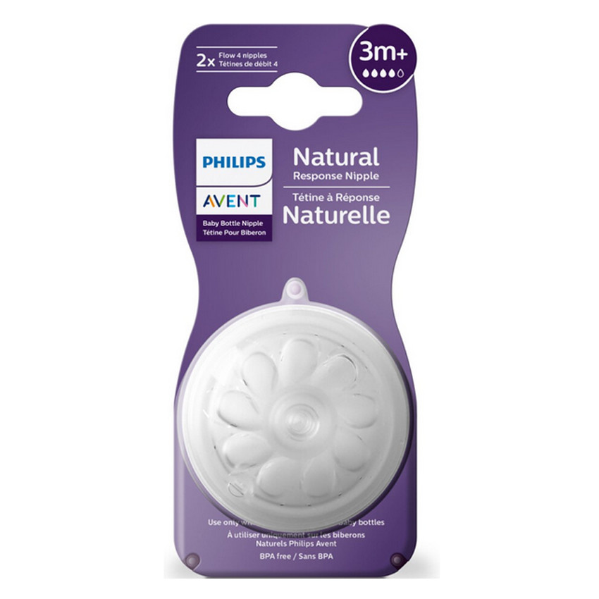 Lot de 2 tétines Natural 3.0 débit moyen 4 trous 3M+ - Transparent (Avent) - Image 4