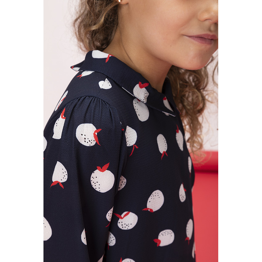 Robe courte manches longues imprimé pommes pour fille 