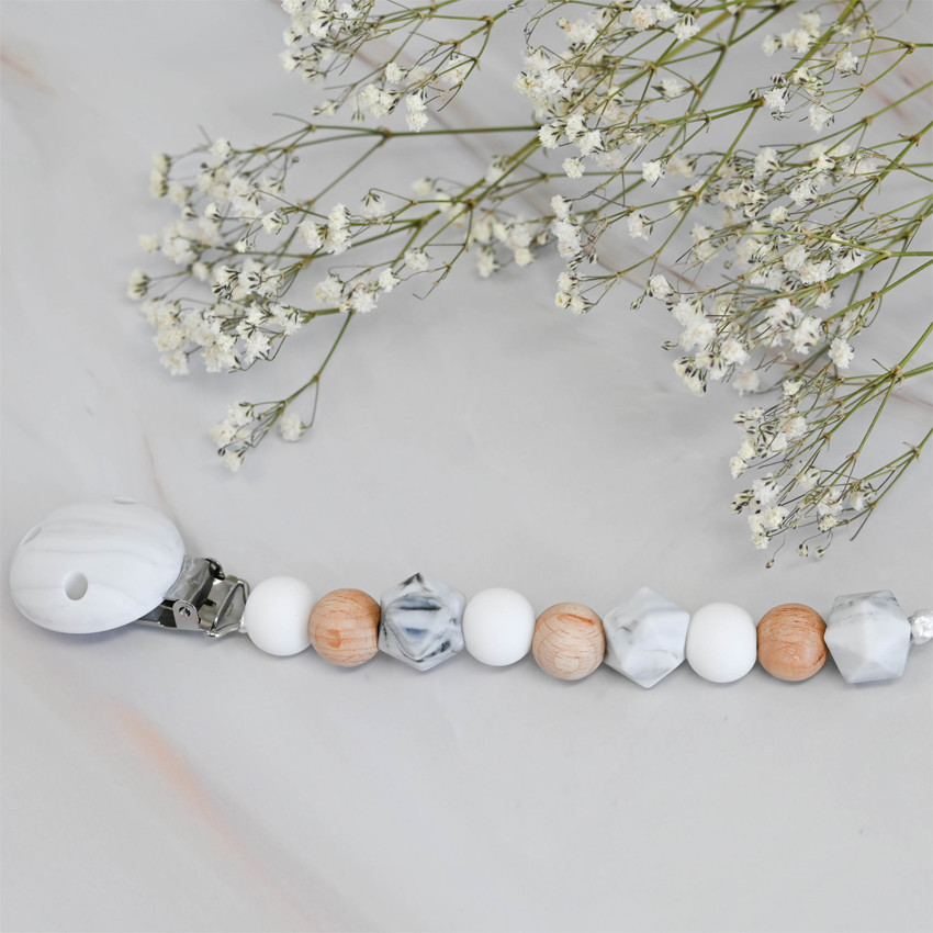 Attache-sucette en silicone et bois Marbre 