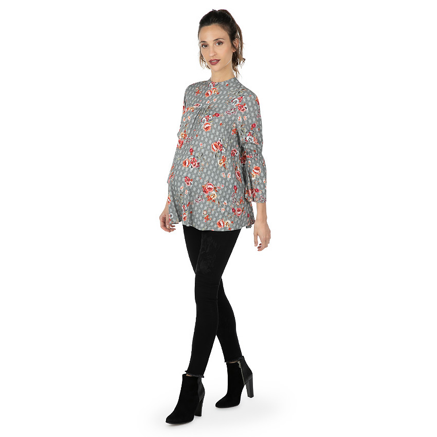 Jeans de grossesse avec bandeau haut et fleurs brodées 