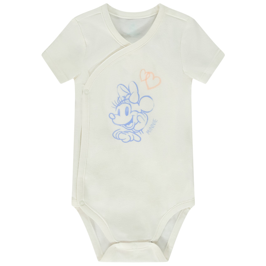 Lot de 3 bodies manches courtes Minnie Disney pour bébé fille avec ouvertures différentes selon l'âge 