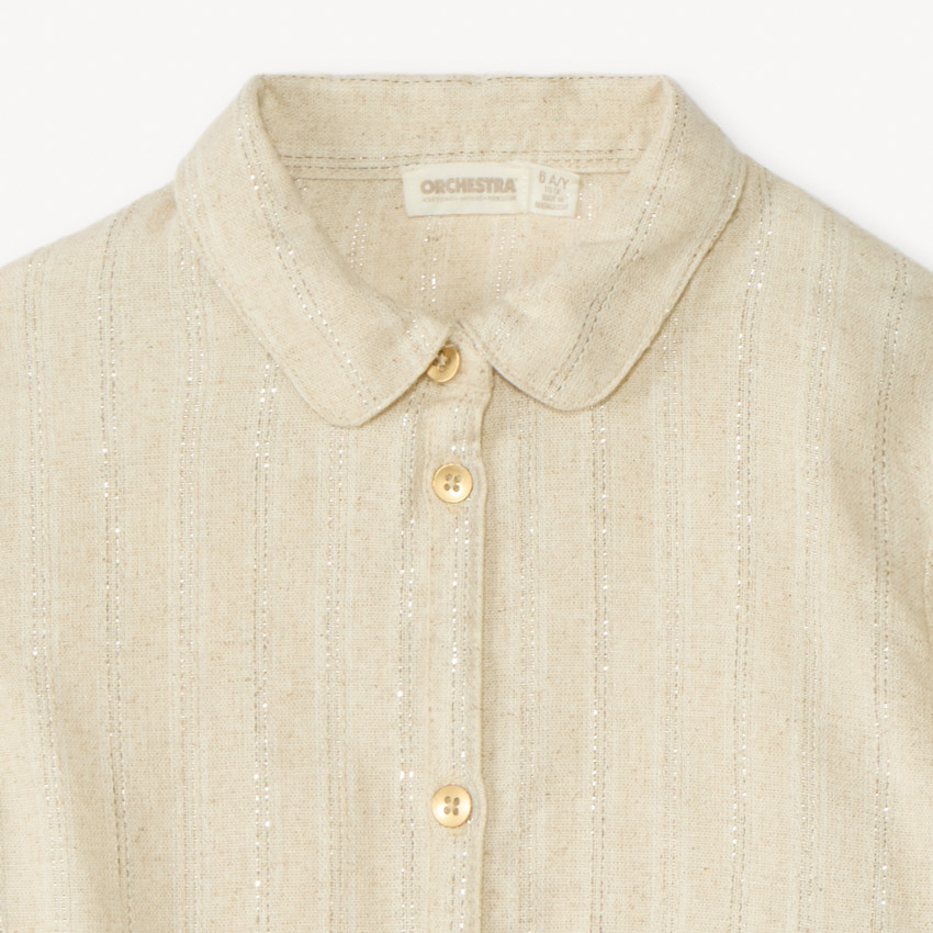 Chemise manches longues en toile à rayures argentées pour fille 