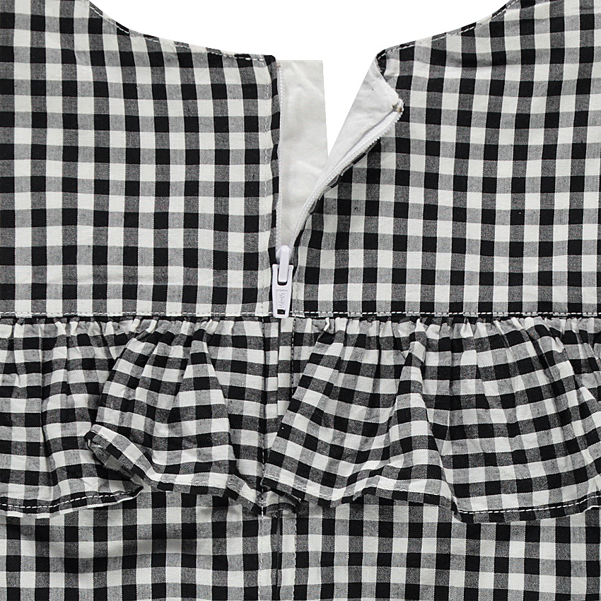 Junior - Robe à carreaux vichy avec roses brodées 