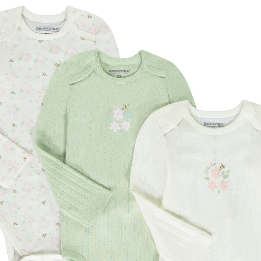 Lot de 7 bodies manches longues motifs fleurs/abeilles pour bébé fille avec ouvertures différentes selon l'âge 